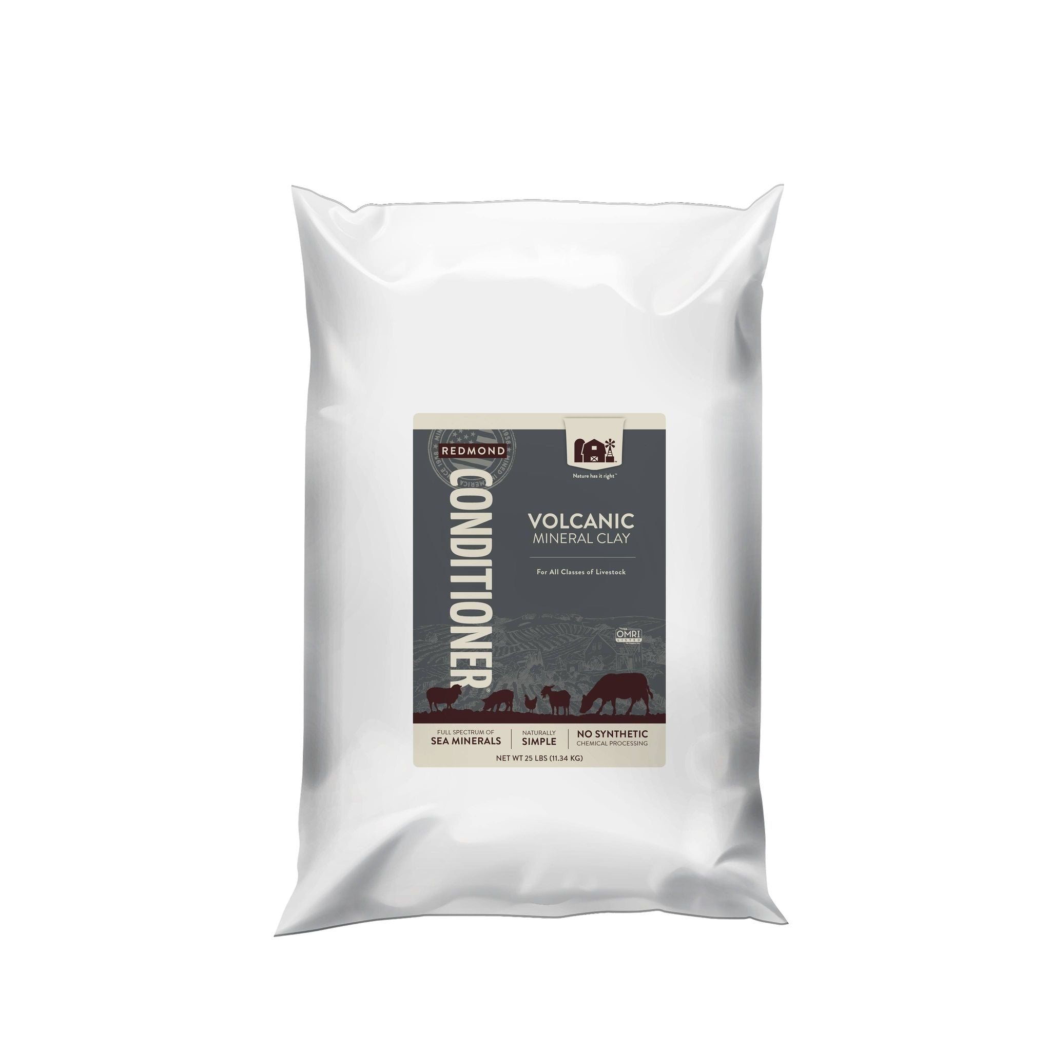  A 25-pound bag and 5-pound pouch of Redmond Sheep Mineral, premium mineral supplements for sheep.