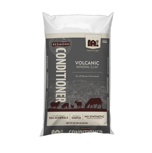 A 25-pound bag of Redmond Conditioner, a bentonite clay supplement for livestock.